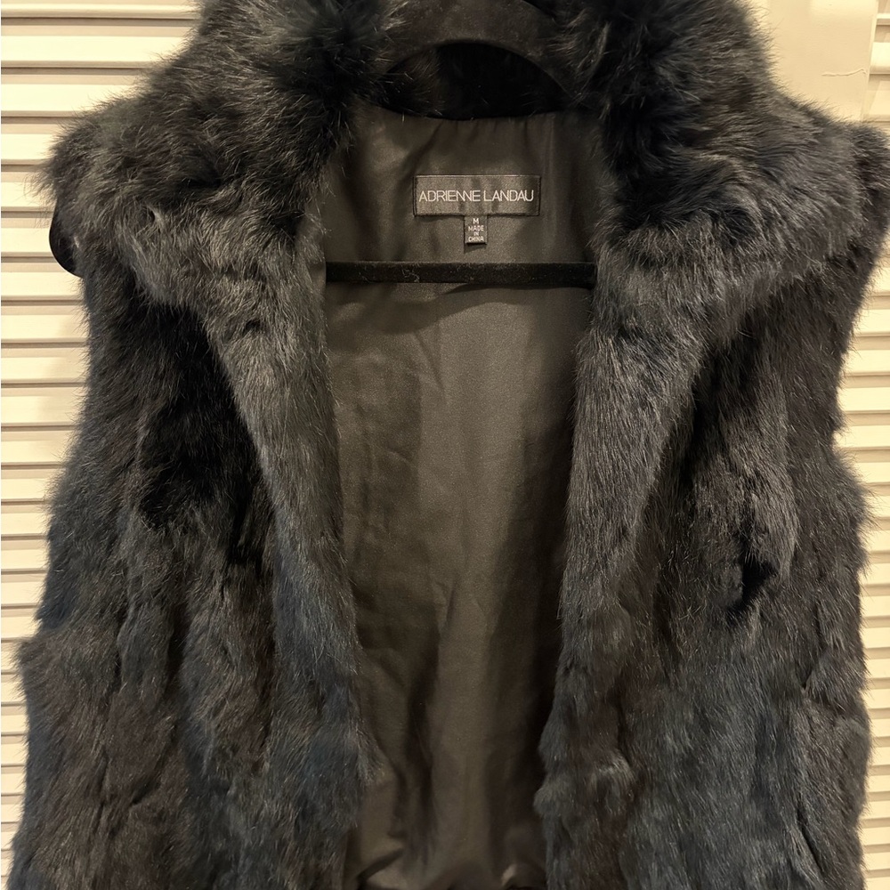 Adrienne Landau Black Real Fur Vest for Women